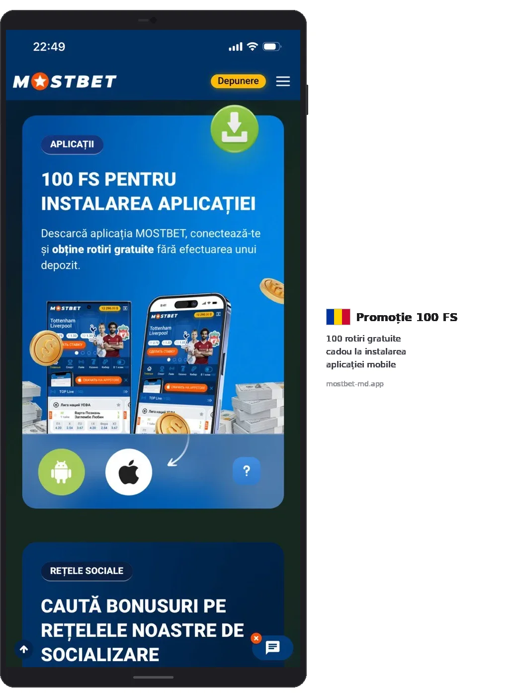 Mostbet 100 FS PENTRU INSTALAREA APLICAȚIEI promotion