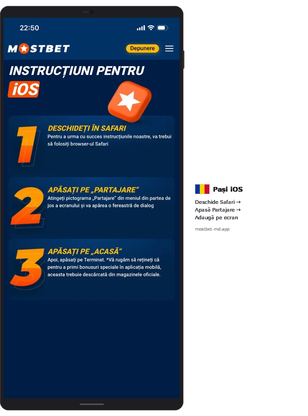 Mostbet iOS Safari Share Home Screen instructions