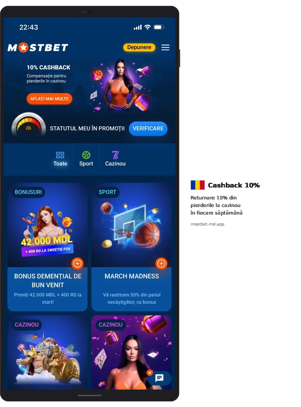 Mostbet 10% CASHBACK promotion cards