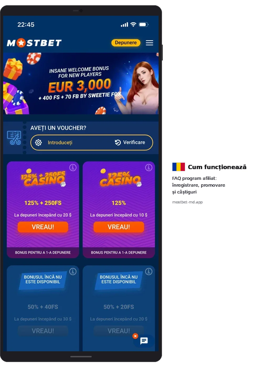 Mostbet Welcome bonus cards 125% +250FS