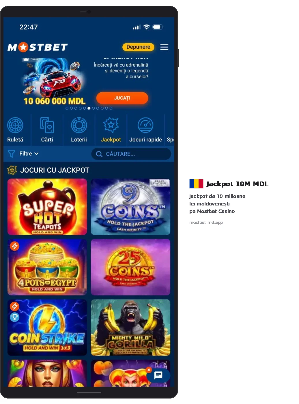 Mostbet Jackpot 10M MDL game grid