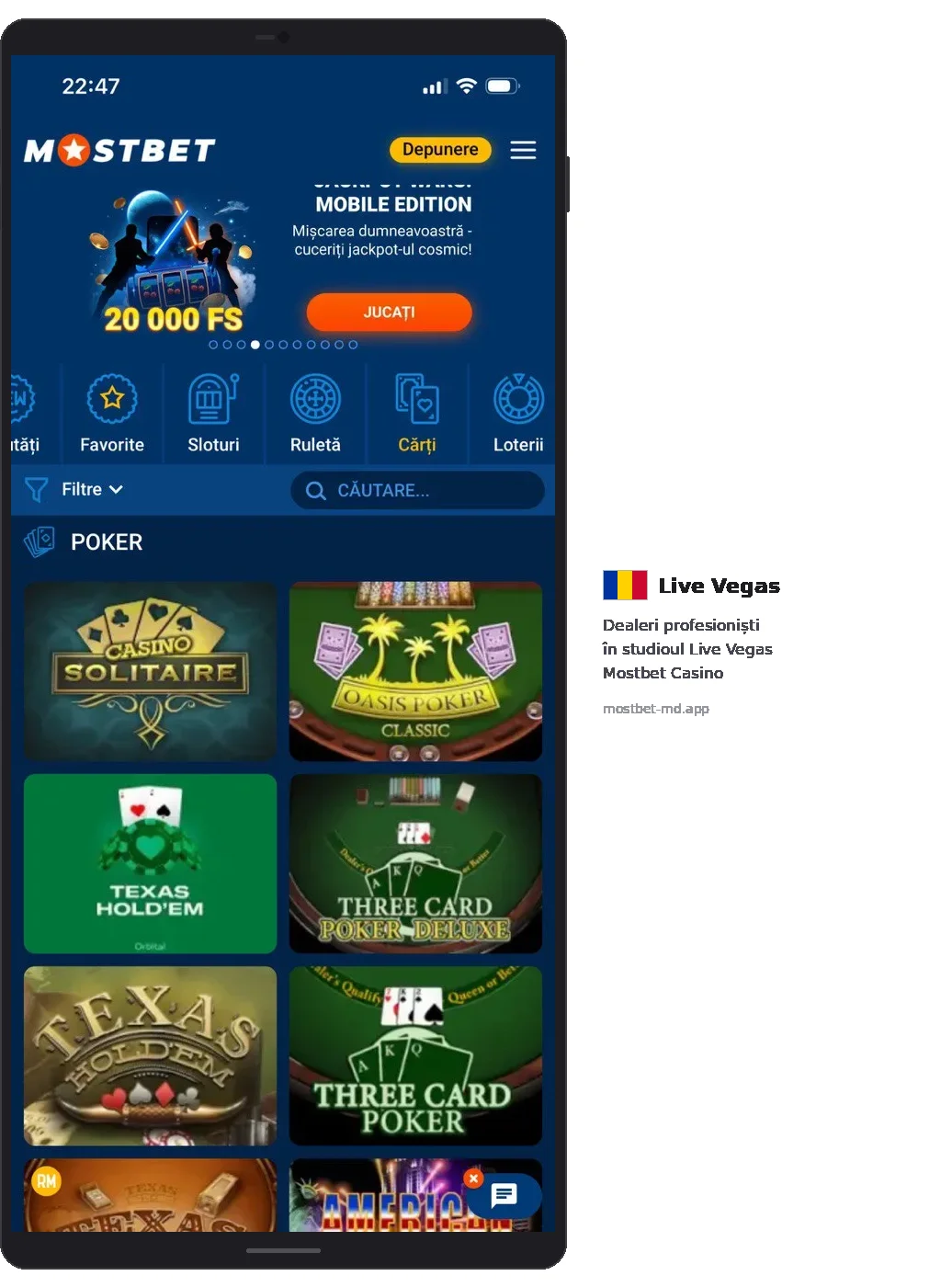 Mostbet Cărți tab POKER Solitaire Oasis Poker Texas Hold'em