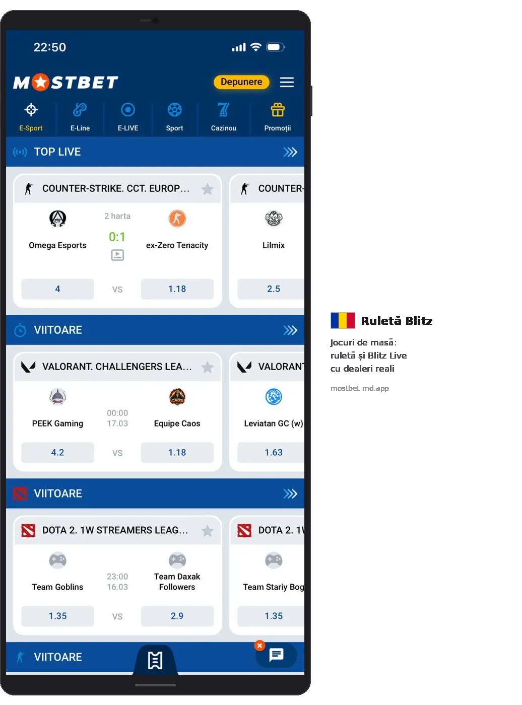 Mostbet E-Sport TOP LIVE CS VIITOARE Valorant Dota 2 upcoming