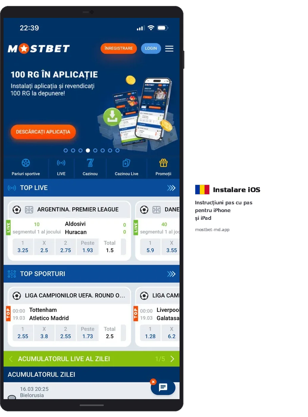 Mostbet homepage 100 RG ÎN APLICAȚIE banner