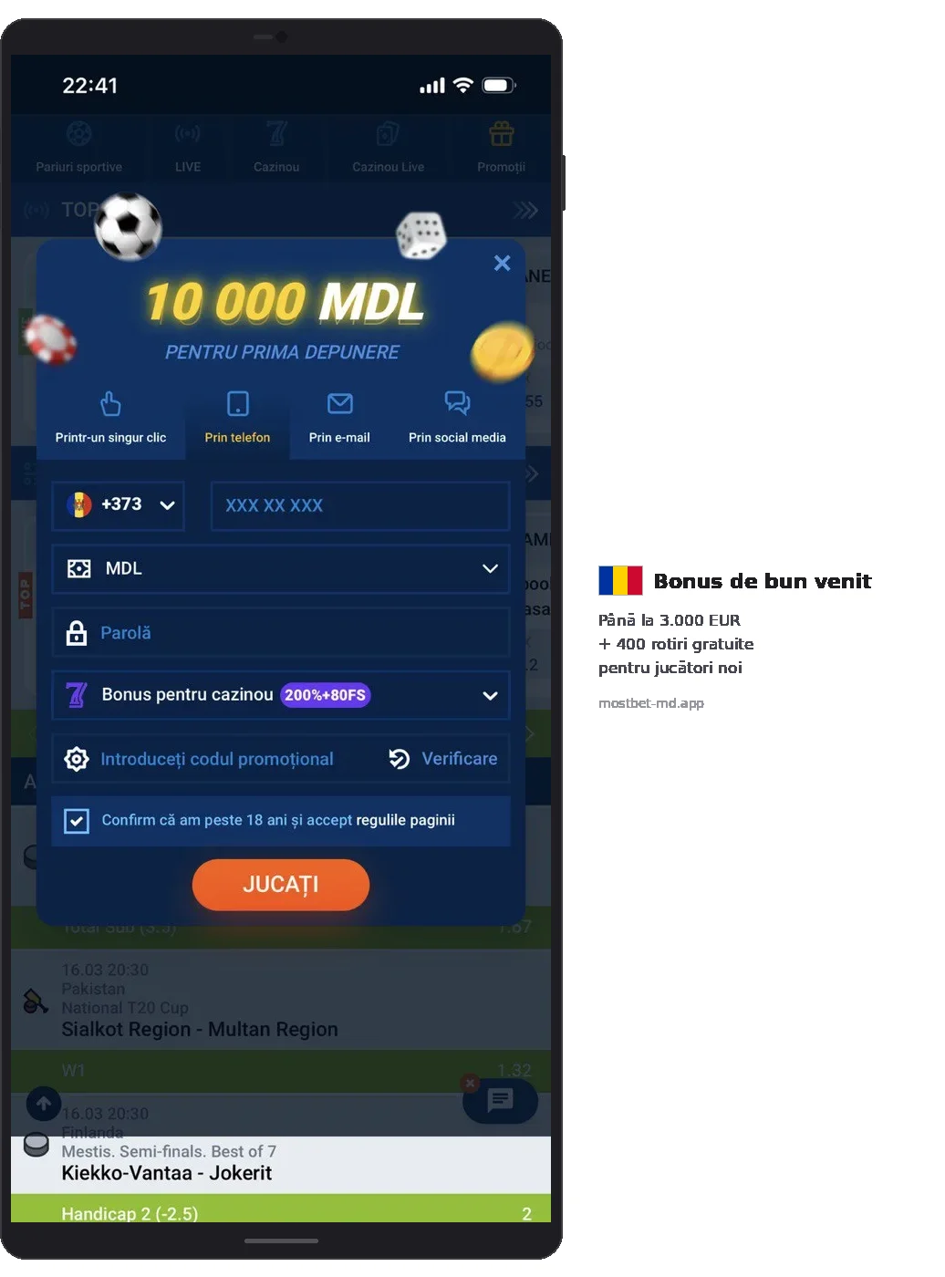 Mostbet înregistrare telefon +373 10000 MDL